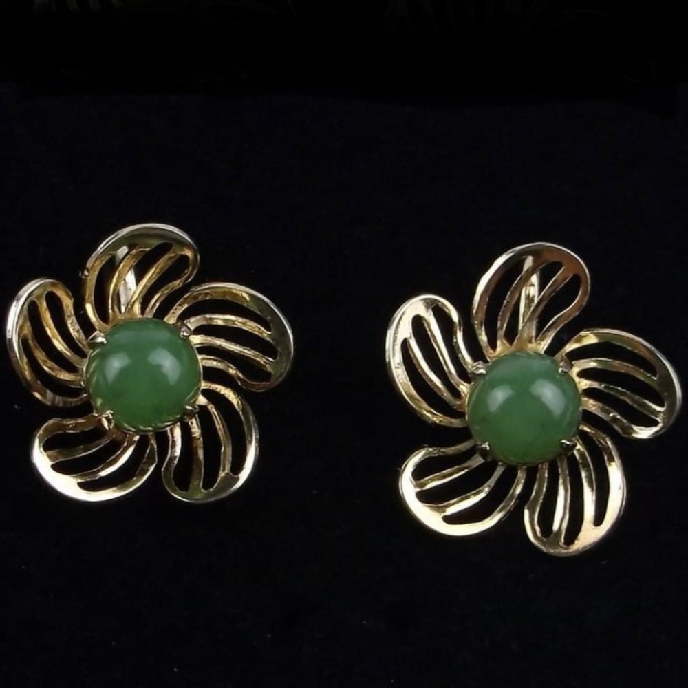 Vintage 1960s Sorrento Gold Over Sterling Jade Earrings